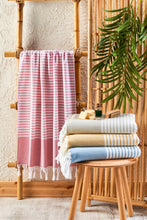 Load image into Gallery viewer, Siena Turkish Towels Terry backing Oversized Stripe Quickdry: Blue