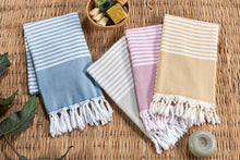 Load image into Gallery viewer, Siena Turkish Towels Terry backing Oversized Stripe Quickdry: Blue