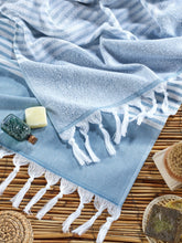 Load image into Gallery viewer, Siena Turkish Towels Terry backing Oversized Stripe Quickdry: Blue