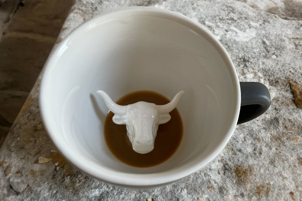 Ceramic BULL Surprise Mug Gift (11 oz. - Olive Brown) : White