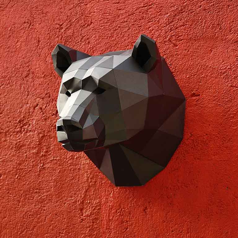 Bear Head PaperCraft Origami Wall Art, 3D Paper Wall Art